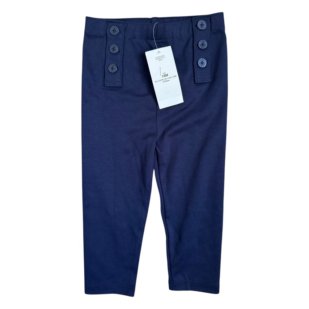 Ralph Lauren Baby Girls Navy Sailor Button Leggings Pants Toddler Size 18M NEW